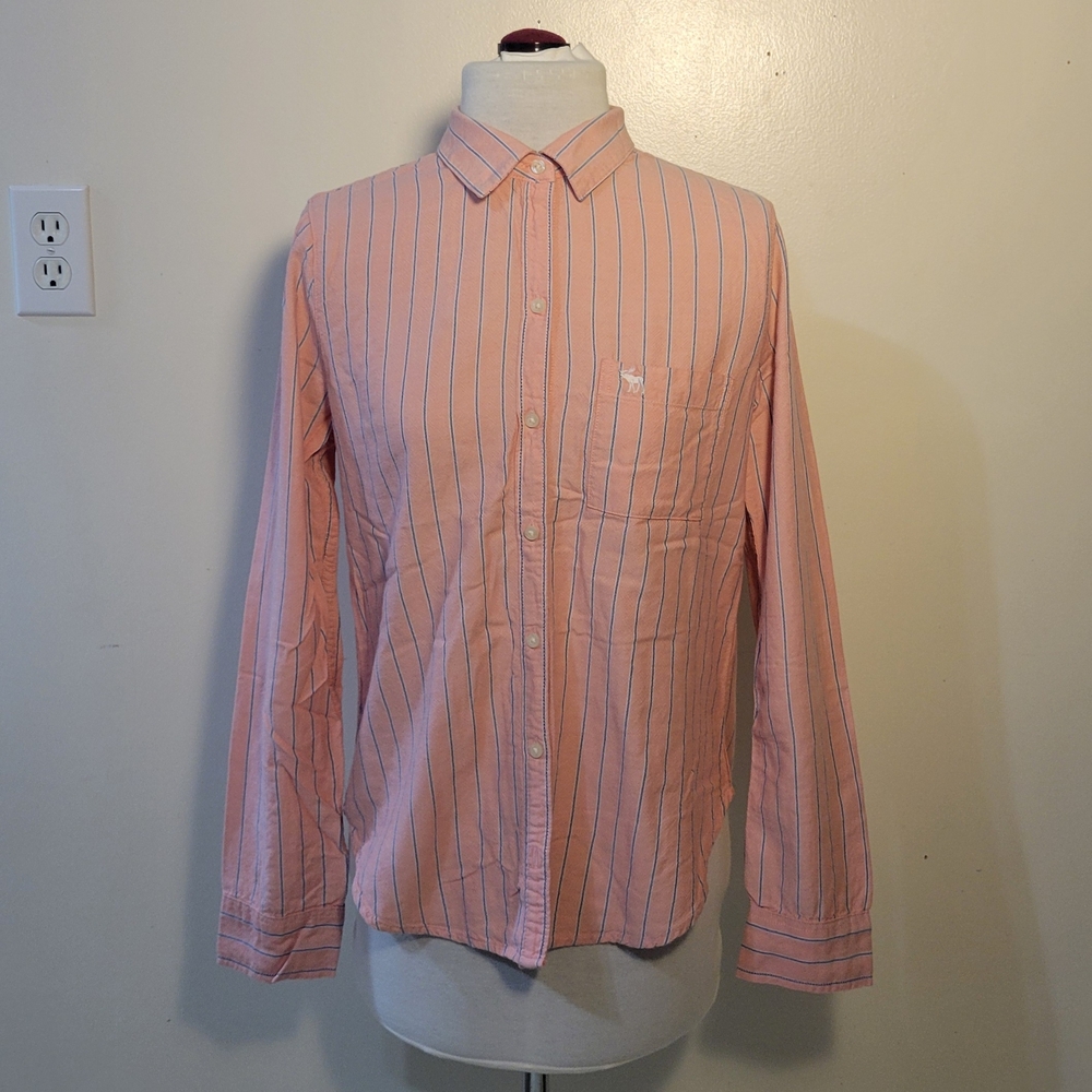 A&F (Women's S) Pink Striped Soft Cotton Viscose Long Sleeve Button down Shirt